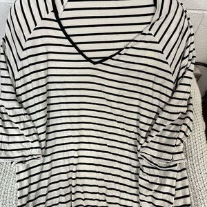 Calvin Klein Black & White Striped V-Neck Tunic Top